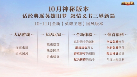 《大话西游》手游全新“英雄版本”10月上线，与知名英雄再会大话三界